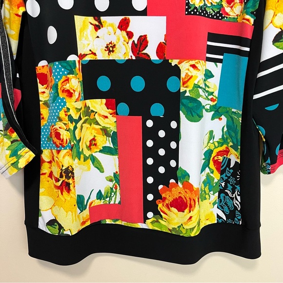 Joseph Ribkoff Multi Print Sparkle Strip 3/4 Sleeve Top - Picture 7 of 16